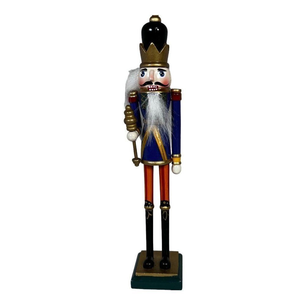 Vintage Christmas King Nutcracker Decoration Bearded Hat Wooden 8" Tall Holiday